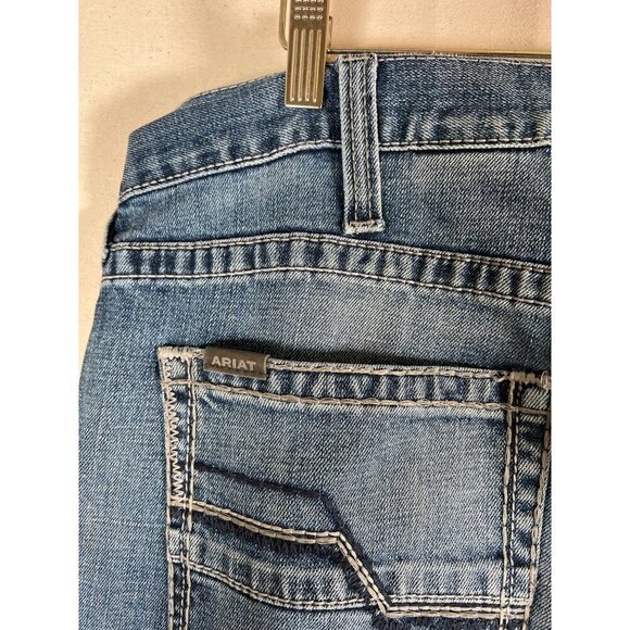 ARIAT M5 Mens Size 40W 34L Denim Blue Jean Slim Bootcut Thrash Distressed Grunge - Picture 16 of 16